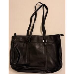 Vtg Y2K Tignanello Genuine Leather Laptop Tote Bag Purse Black 2 Pocket